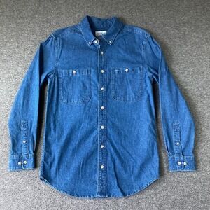 John Blair Blue Denim Long Sleeve Button Down Shirt Mens Size‎ S Small